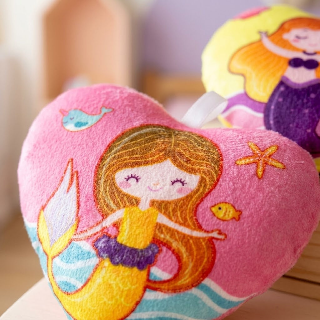 Mermaid Heart Plush Cushion Heart-Shaped Soft Toy - close-up