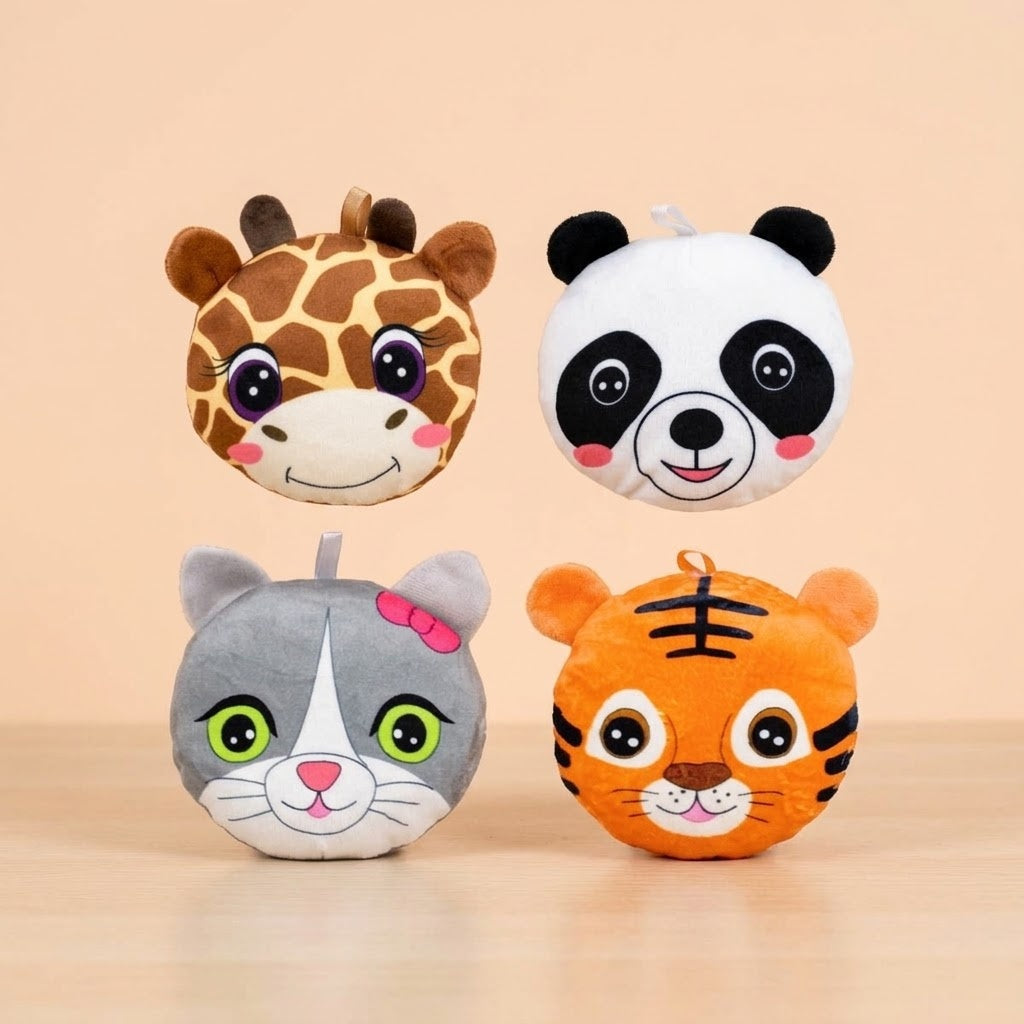 Animal Head Plush 13 cm Tiger, Giraffe, Panda & Cat - studio photo