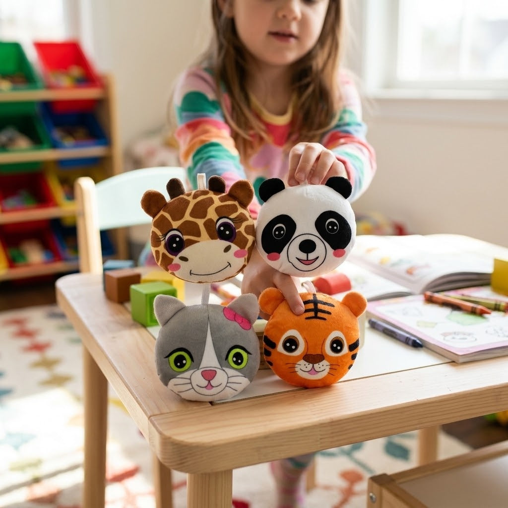 Animal Head Plush 13 cm Tiger, Giraffe, Panda & Cat - lifestyle photo