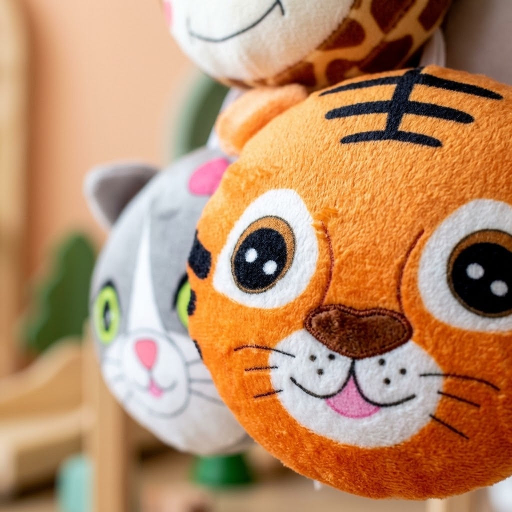 Animal Head Plush 13 cm Tiger, Giraffe, Panda & Cat - close-up
