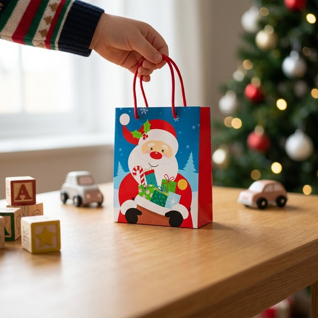 Santa Claus Paper Gift Bag with Handles 17 x 12.5 cm - lifestyle photo