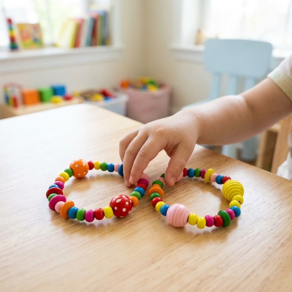 Wooden Bead Bracelet for Kids Plastic-Free Jewellery - lifestyle photo