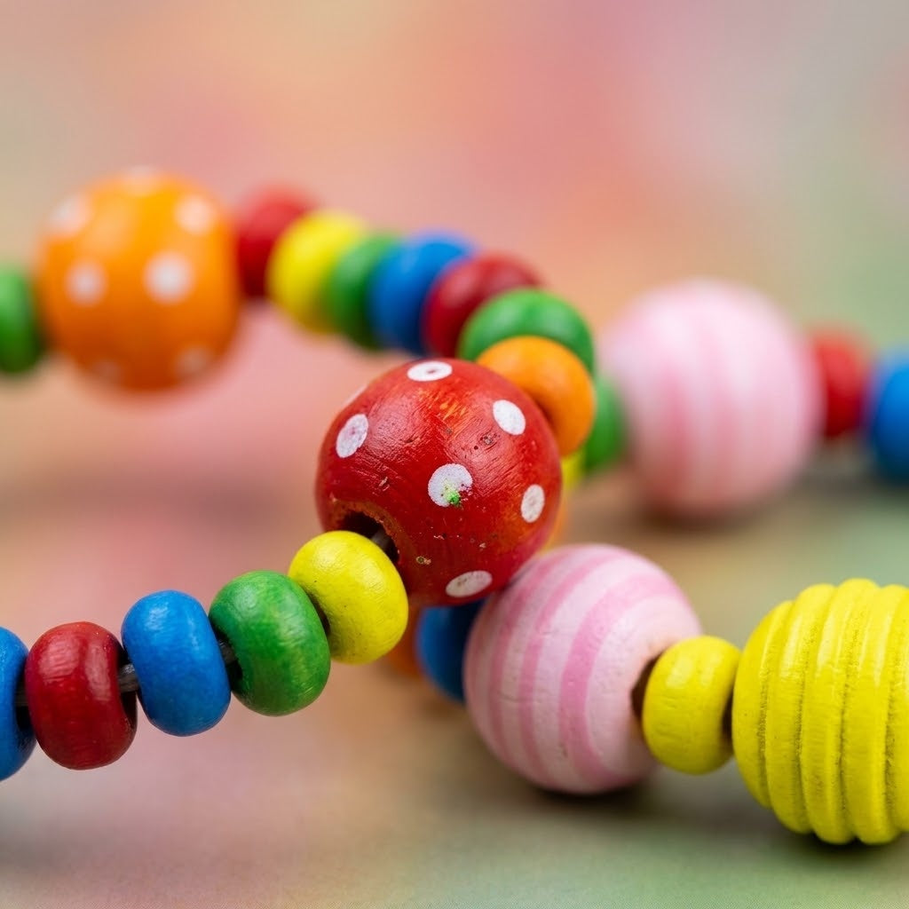 Wooden Bead Bracelet for Kids Plastic-Free Jewellery - close-up