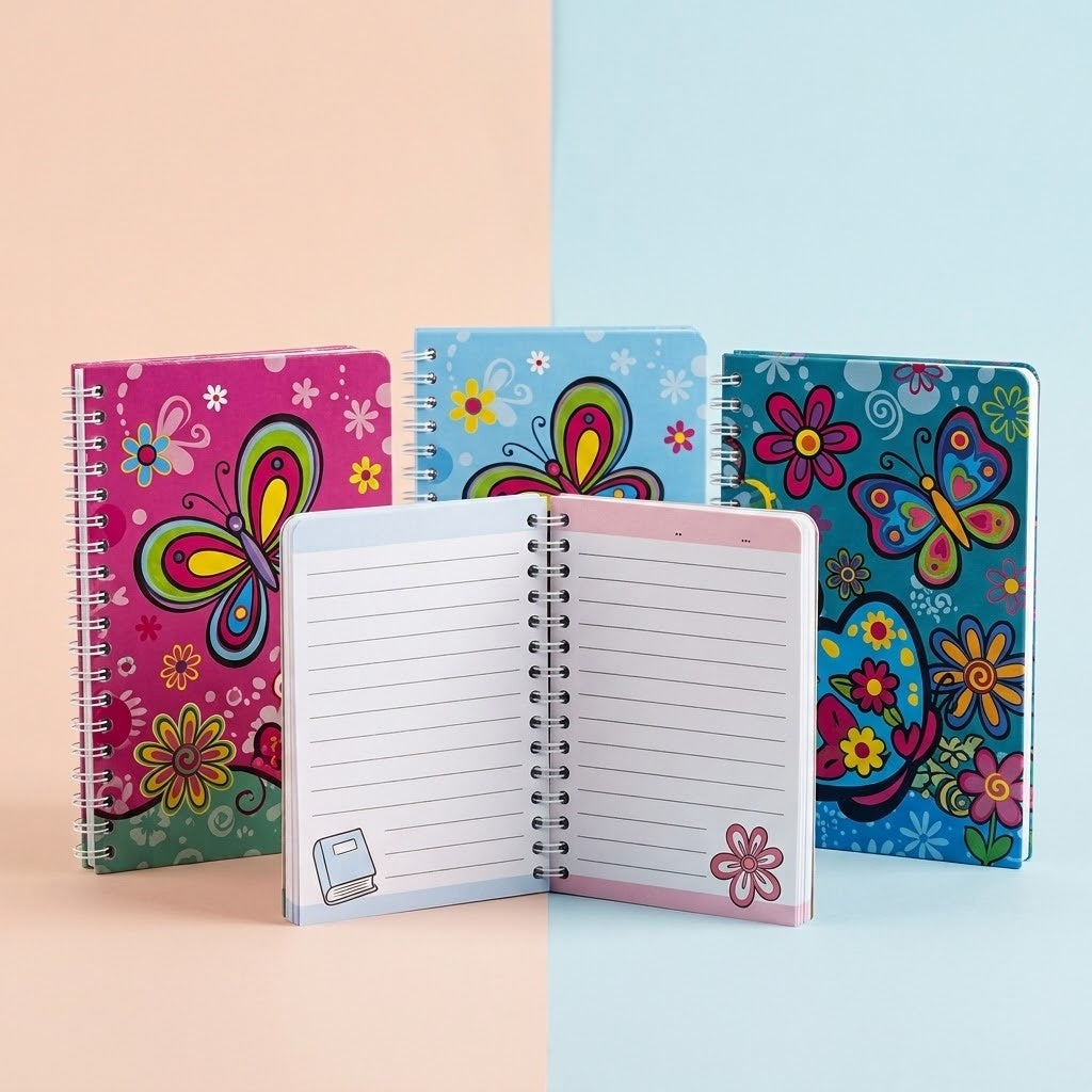 3D Butterfly Spiral Notebook 14 x 9 cm - studio photo