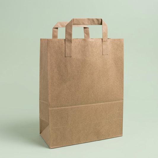 Kraft Paper Food Bags with Flat Handle 26 x 14 x 32 cm - studio photo