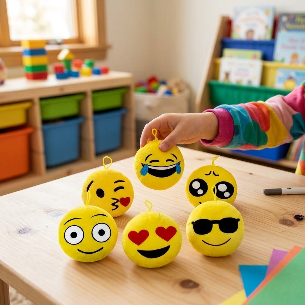 Emoji Plush Cushion 15 cm Smiley Face Pillow - lifestyle photo