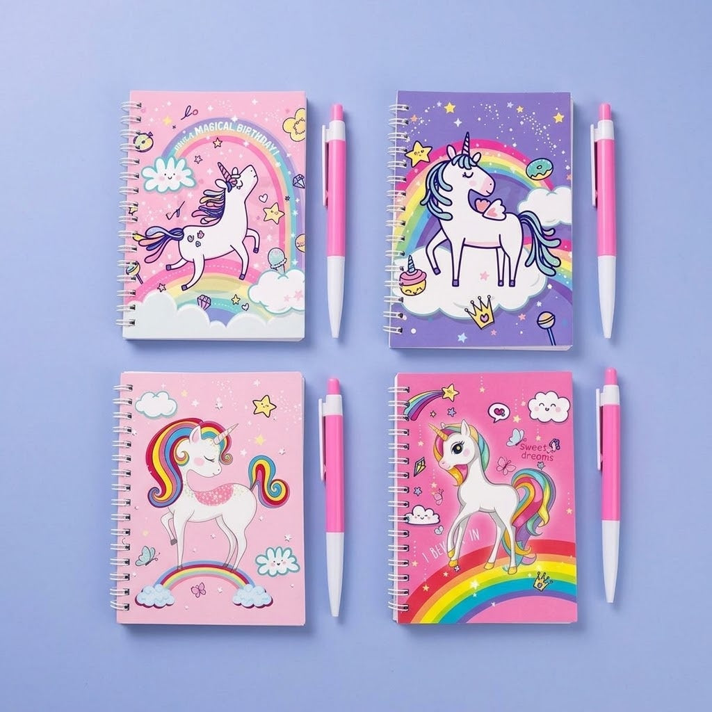 Unicorn Spiral Notebook with Pen Kids Gift Set - studio photo