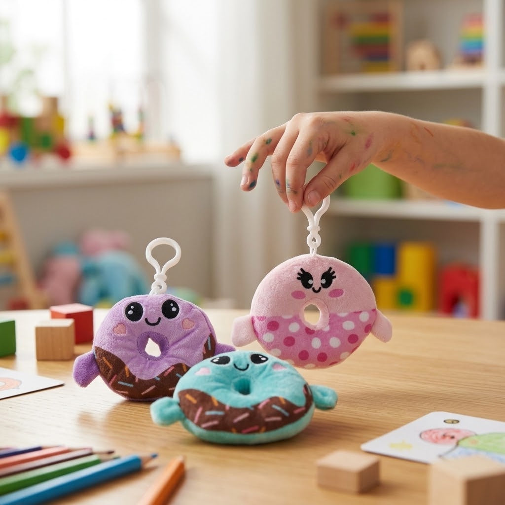 Donut Plush Bag Charm, Ø 10 cm - lifestyle photo