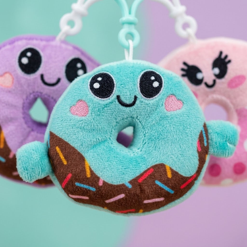 Donut Plush Bag Charm, Ø 10 cm - close-up