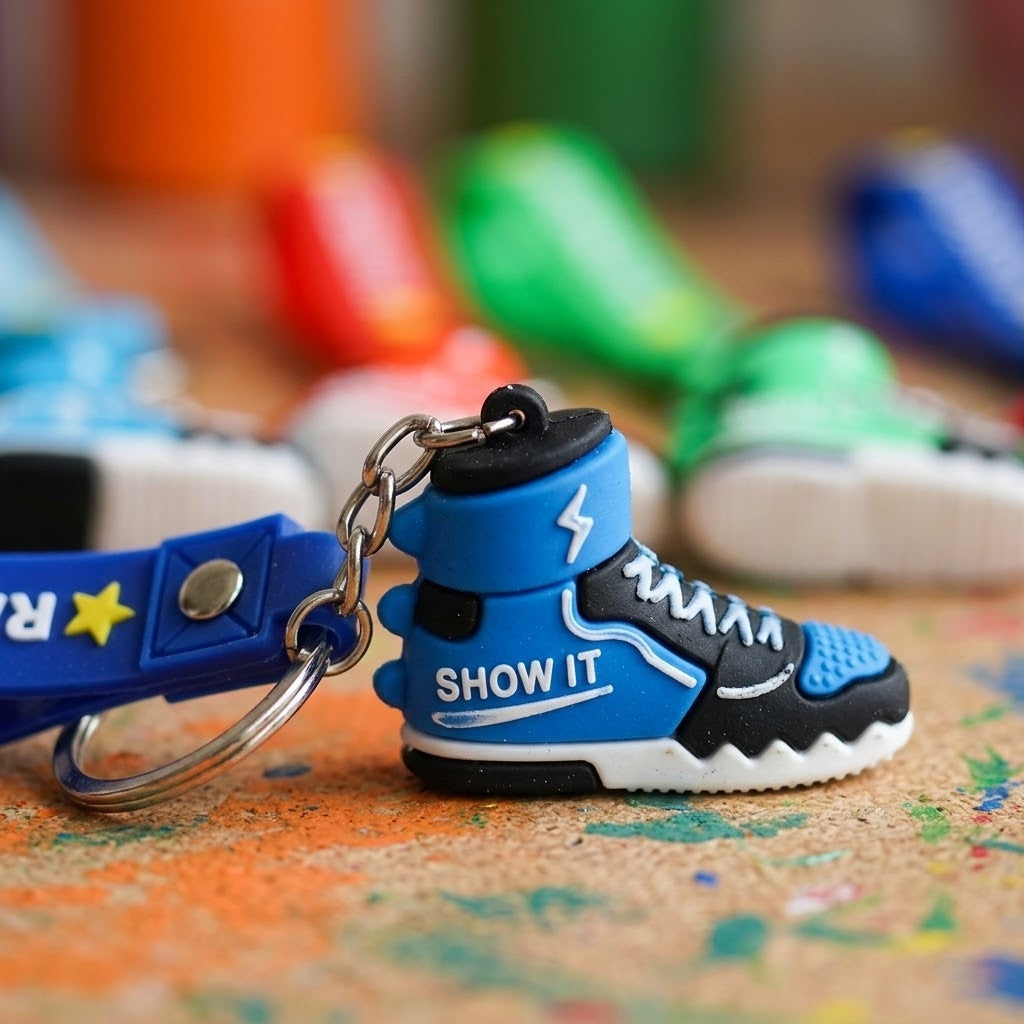 3D Sneaker Keychain with Wrist Strap Trainer Keyring - close-up