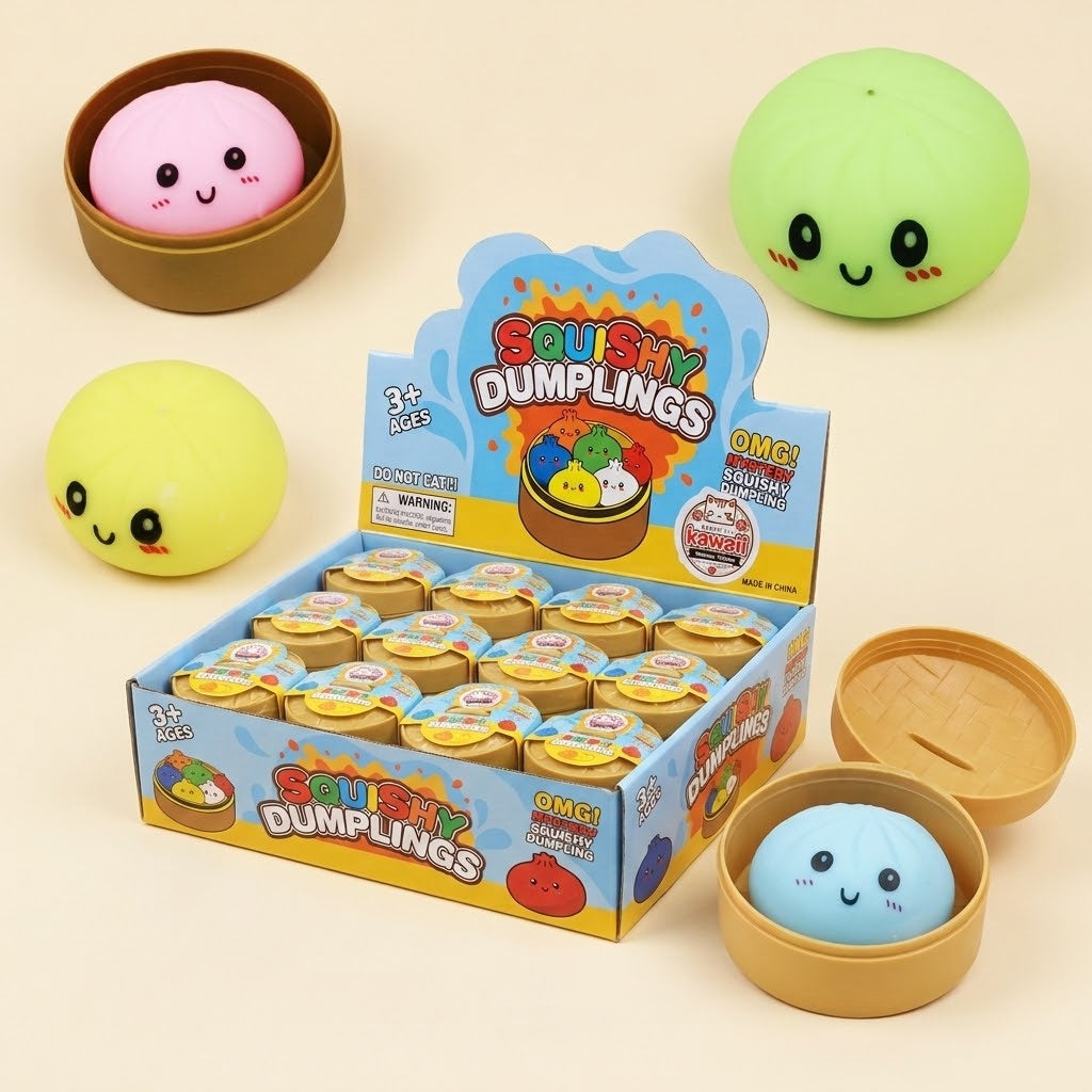 Neon Mystery Dumpling Squishy in Steamer Basket 6 cm - studio photo