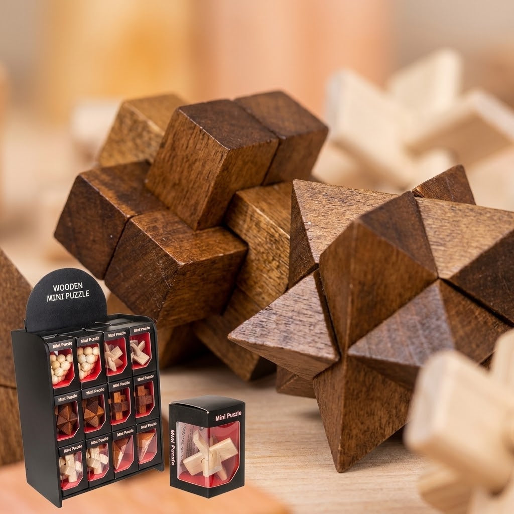 Wooden Puzzle Brain Teaser Game in Gift Box - close-up