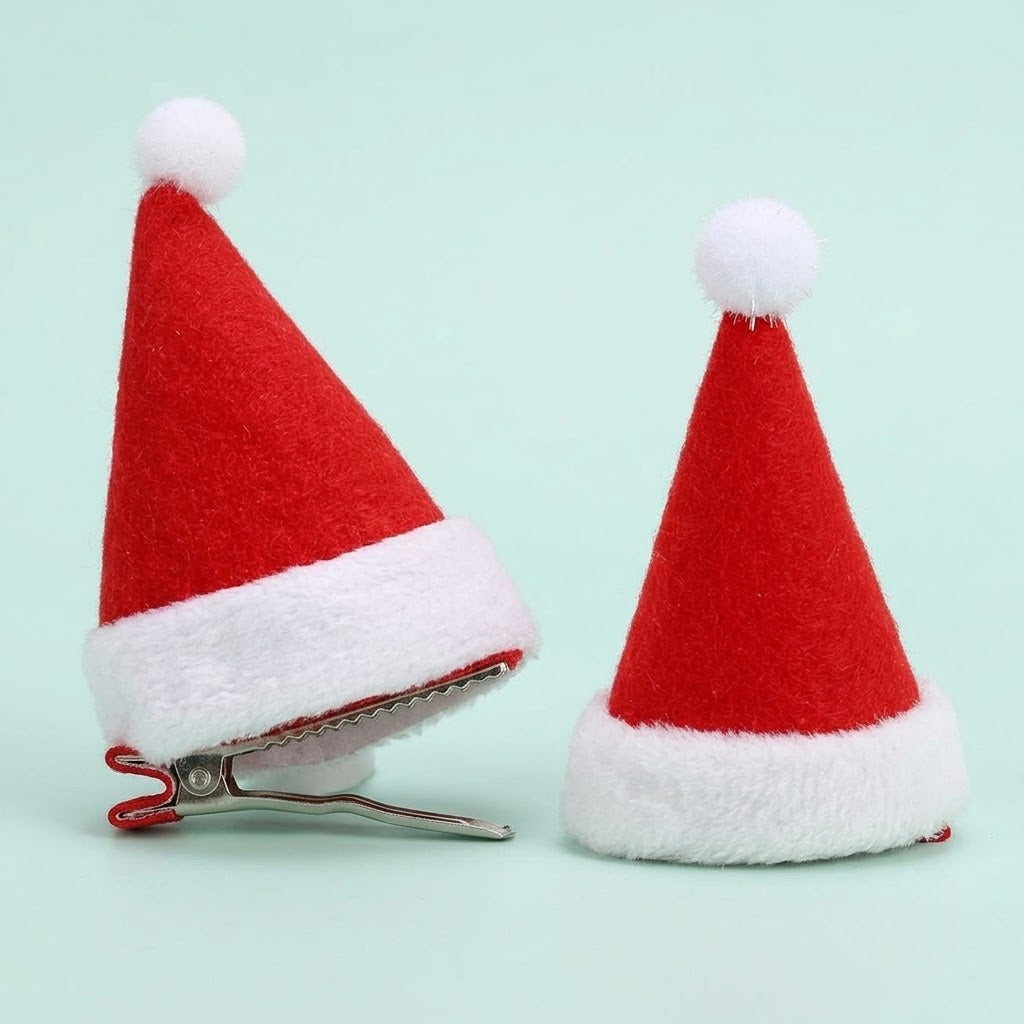 Christmas Hat Hair Clip Mini Santa Hat Hair Accessory - studio photo