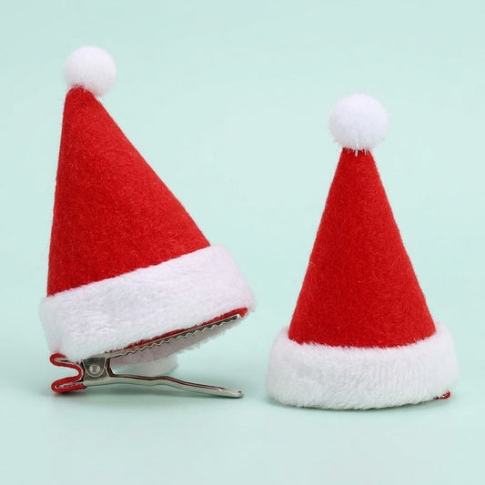 Christmas Hat Hair Clip Mini Santa Hat Hair Accessory - studio photo