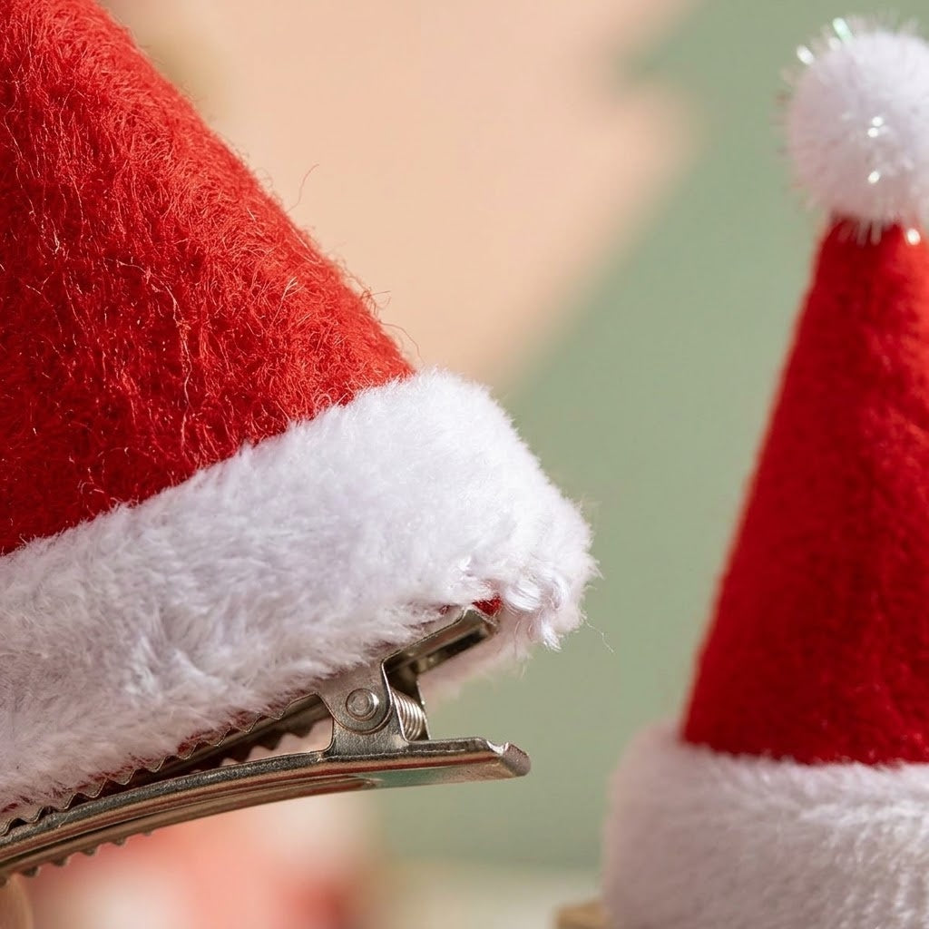 Christmas Hat Hair Clip Mini Santa Hat Hair Accessory - close-up