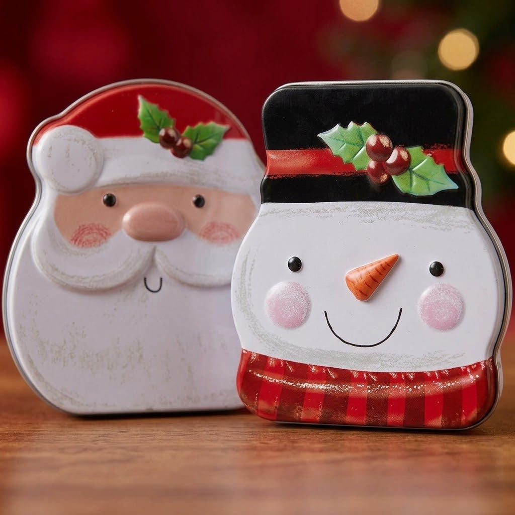 Metal Christmas Gift Tin Treat Box for Sweets - close-up