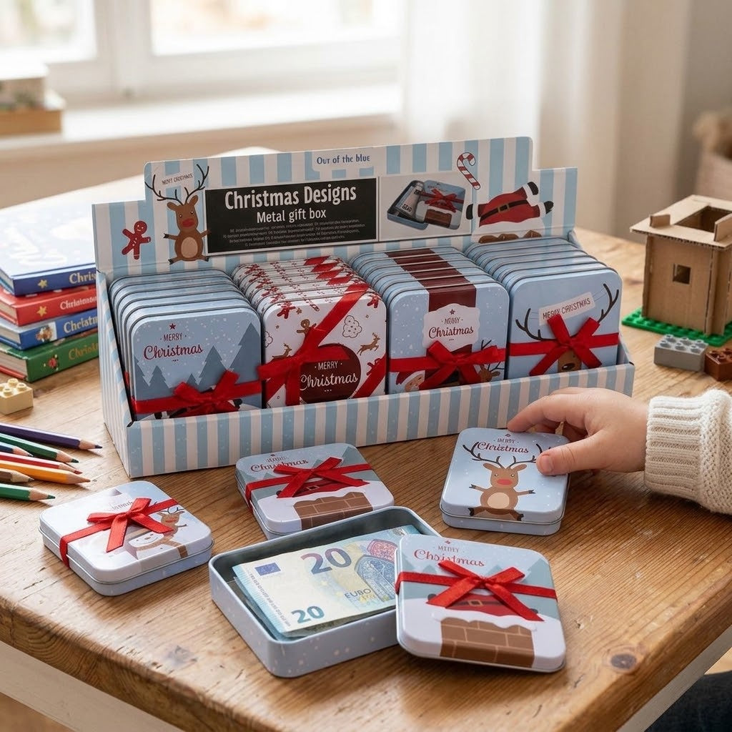 Christmas Metal Gift Tin with Ribbon - lifestyle photo