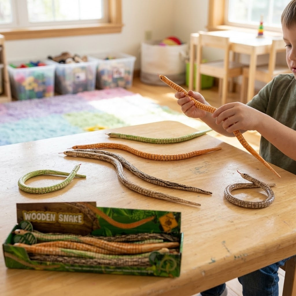 Wooden Articulated Wiggly Snake Toy 50 cm - lifestyle photo