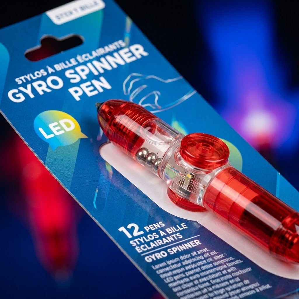 LED Gyro Spinner Ballpoint Pen Light-Up Fidget - close-up
