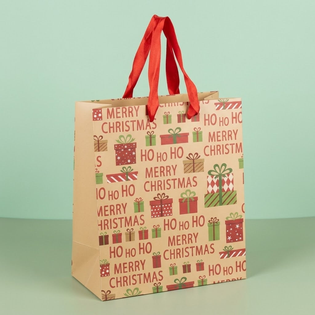 Ho Ho Ho Large Kraft Christmas Gift Bag 26 x 32 cm - studio photo