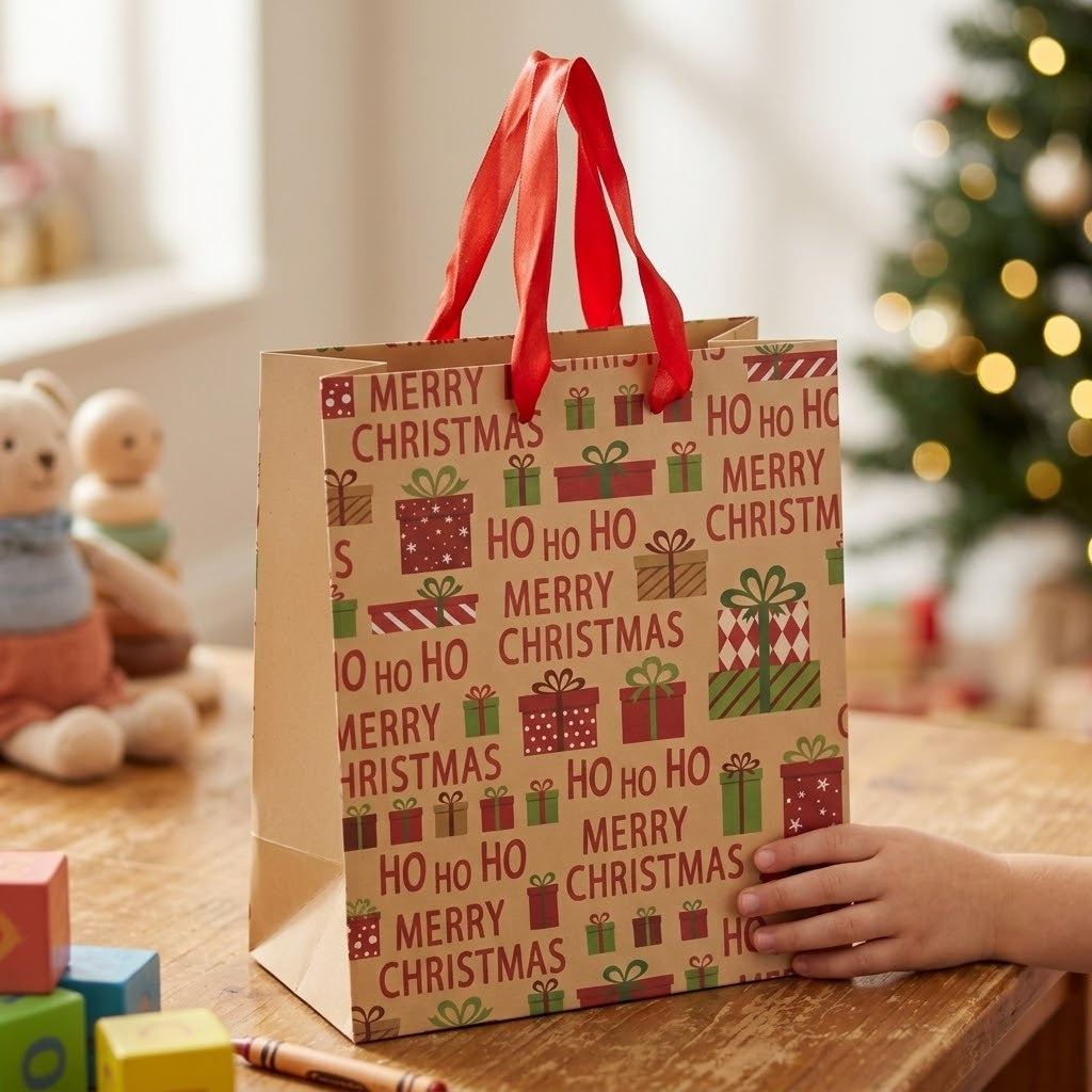 Ho Ho Ho Large Kraft Christmas Gift Bag 26 x 32 cm - lifestyle photo