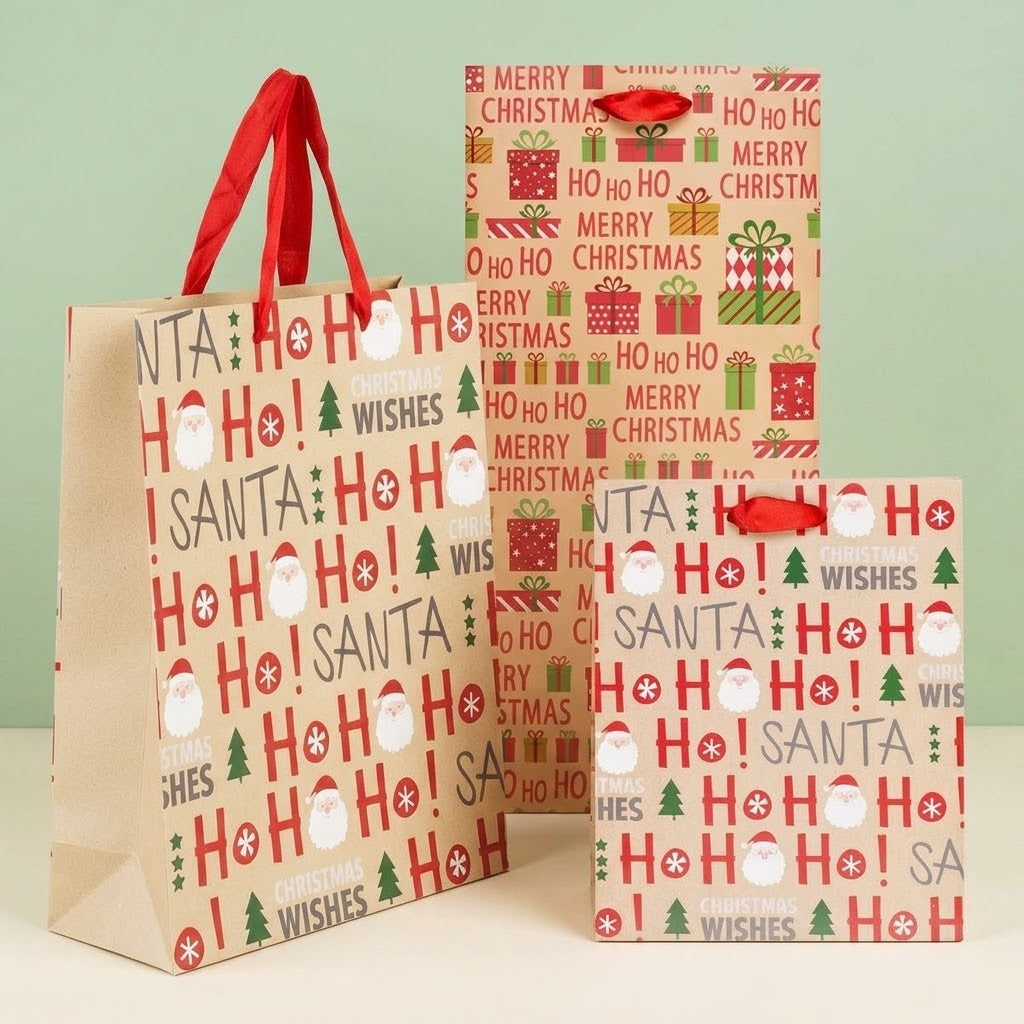Ho Ho Ho Kraft Paper Christmas Gift Bag 18 x 23 cm - studio photo