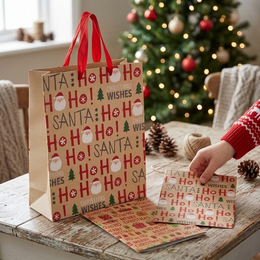Ho Ho Ho Kraft Paper Christmas Gift Bag 18 x 23 cm - lifestyle photo