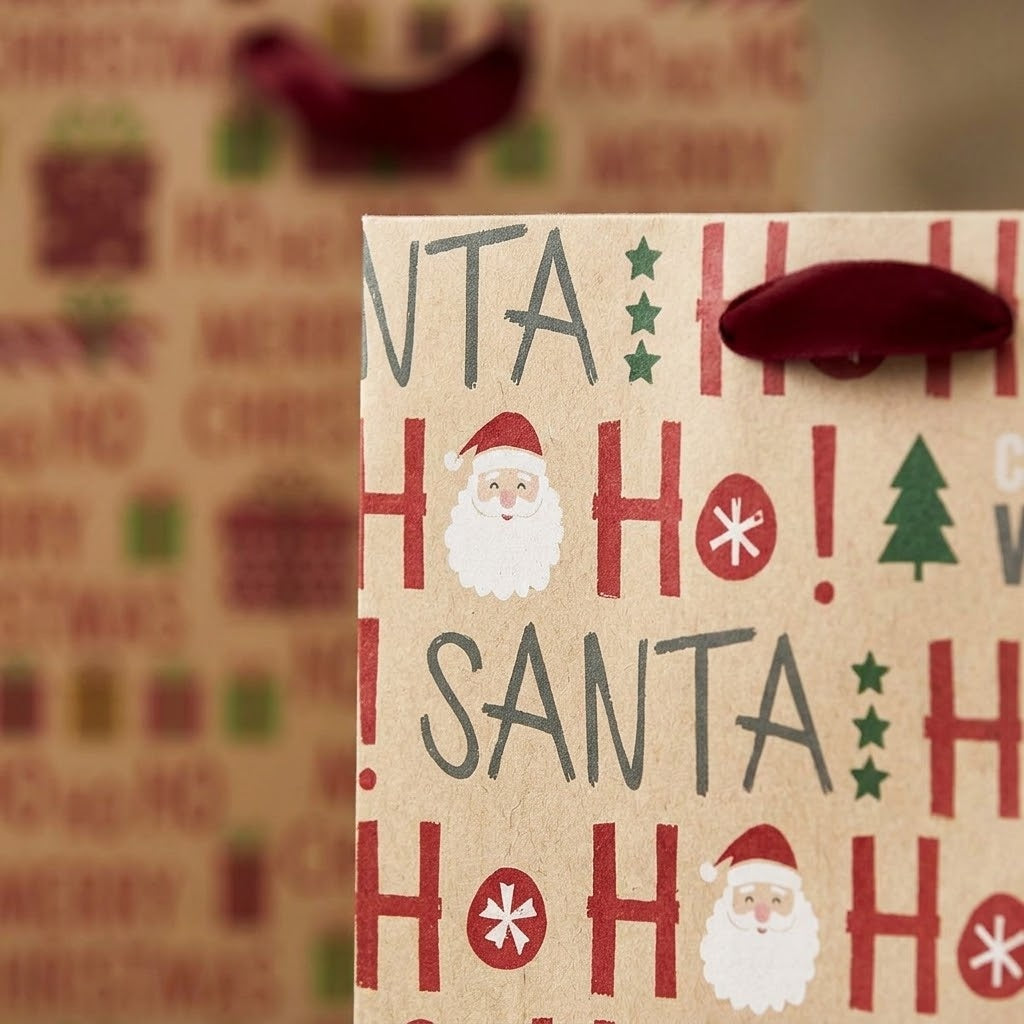 Ho Ho Ho Kraft Paper Christmas Gift Bag 18 x 23 cm - close-up