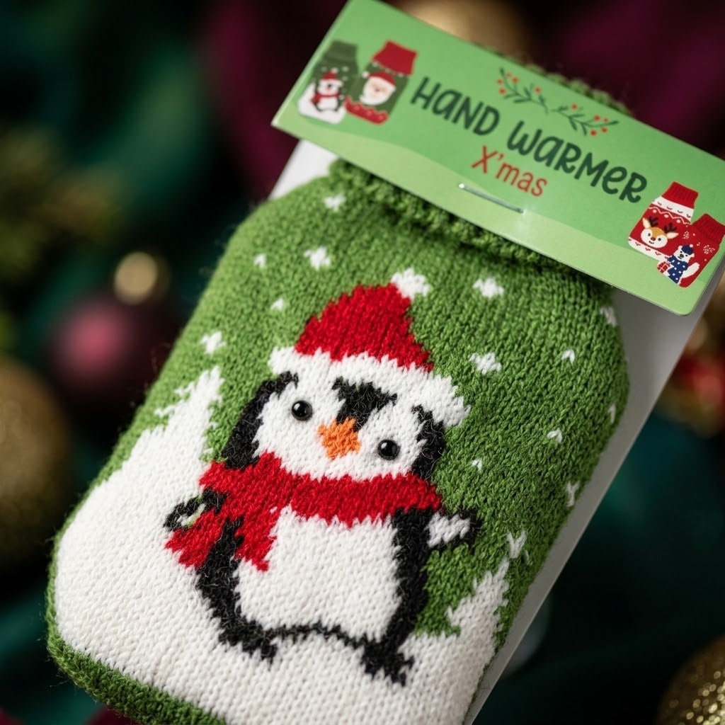 Reusable Christmas Hand Warmer in Knitted Sock - close-up