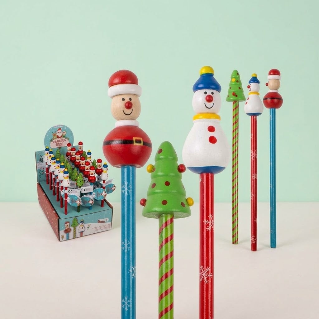 Christmas Pencil with Wooden Figure Topper 21 cm - studio photo