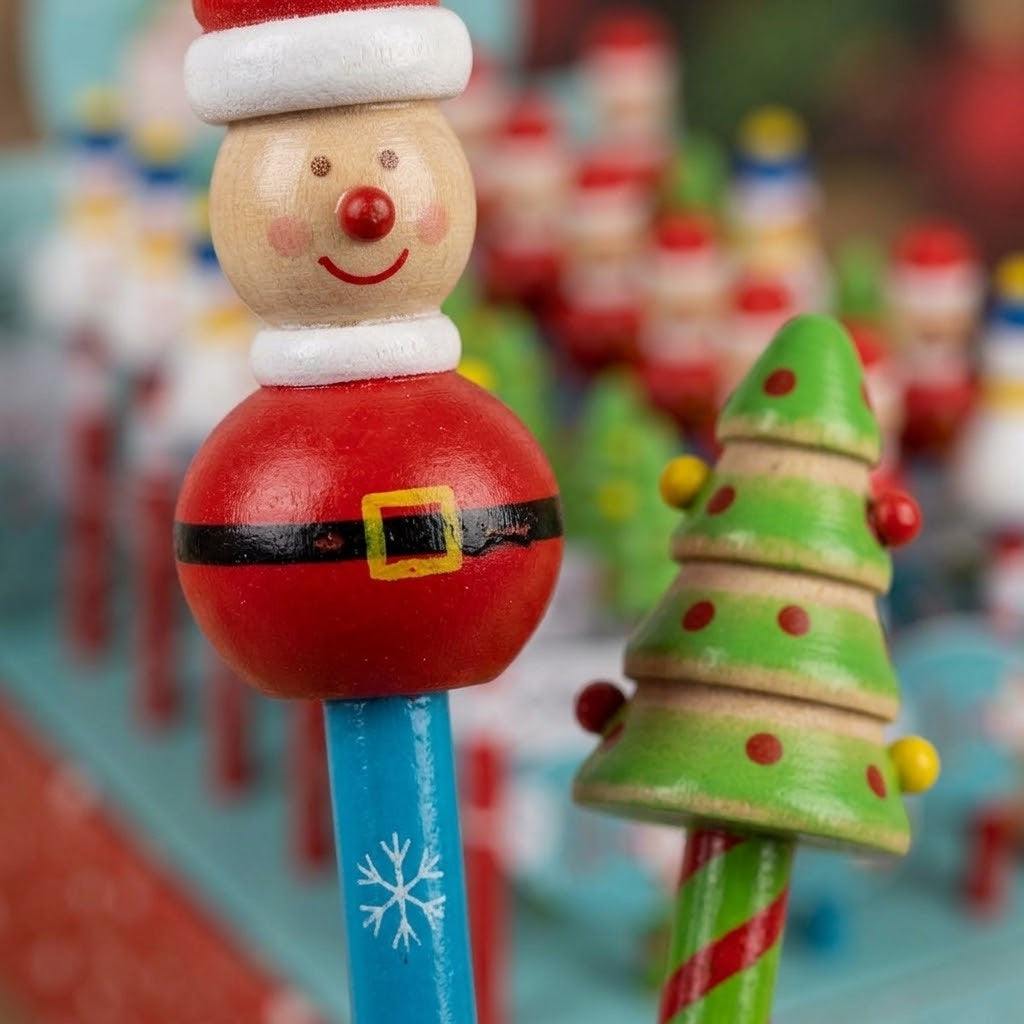 Christmas Pencil with Wooden Figure Topper 21 cm - close-up