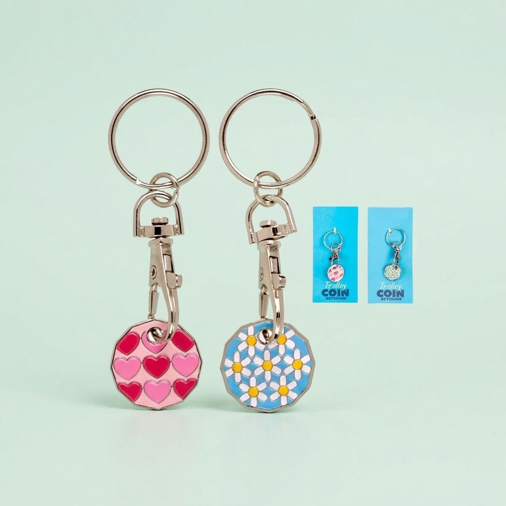 Shopping Trolley Token Keychain Metal Key Ring - studio photo