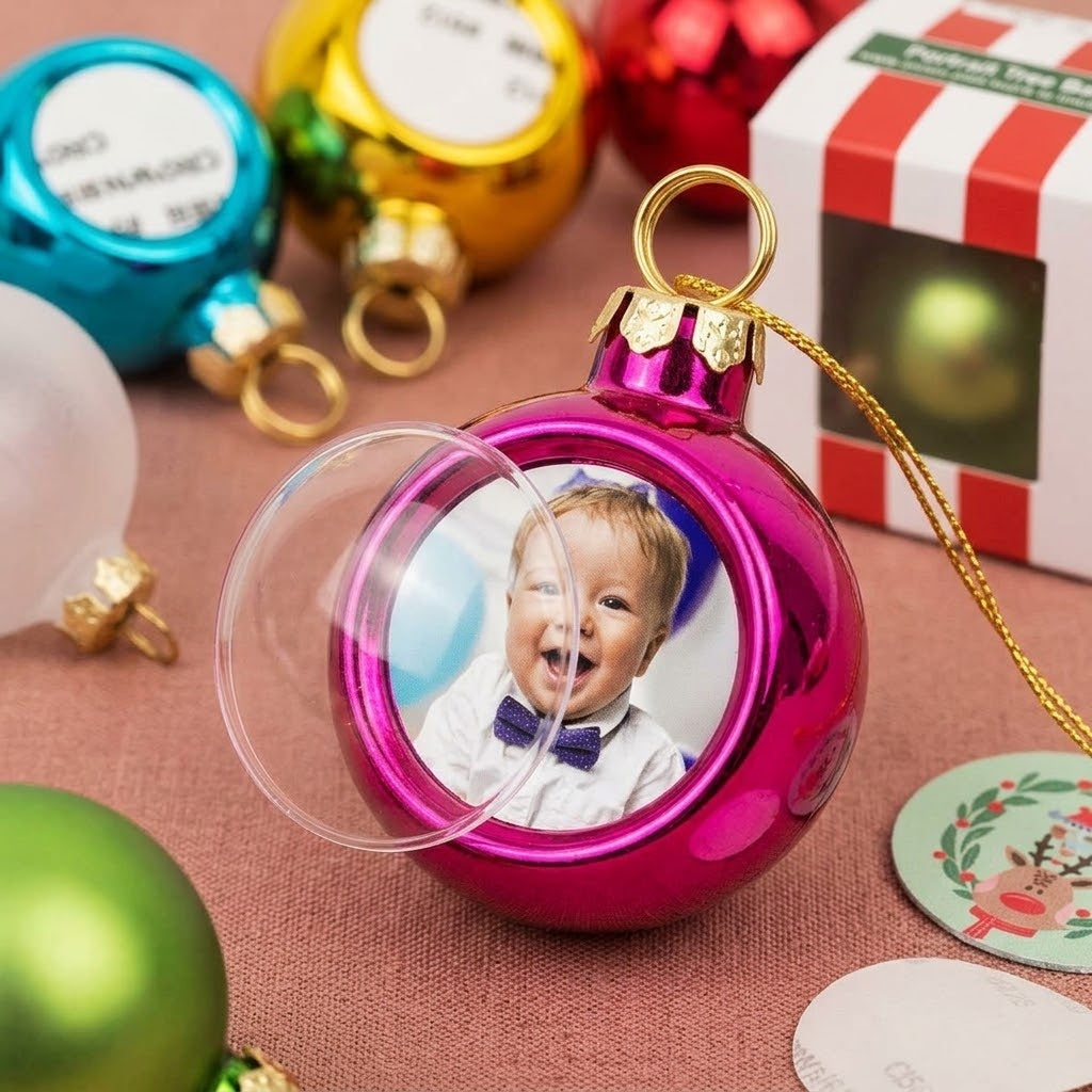 Personalisable Photo Christmas Bauble Small 3.6 cm - close-up