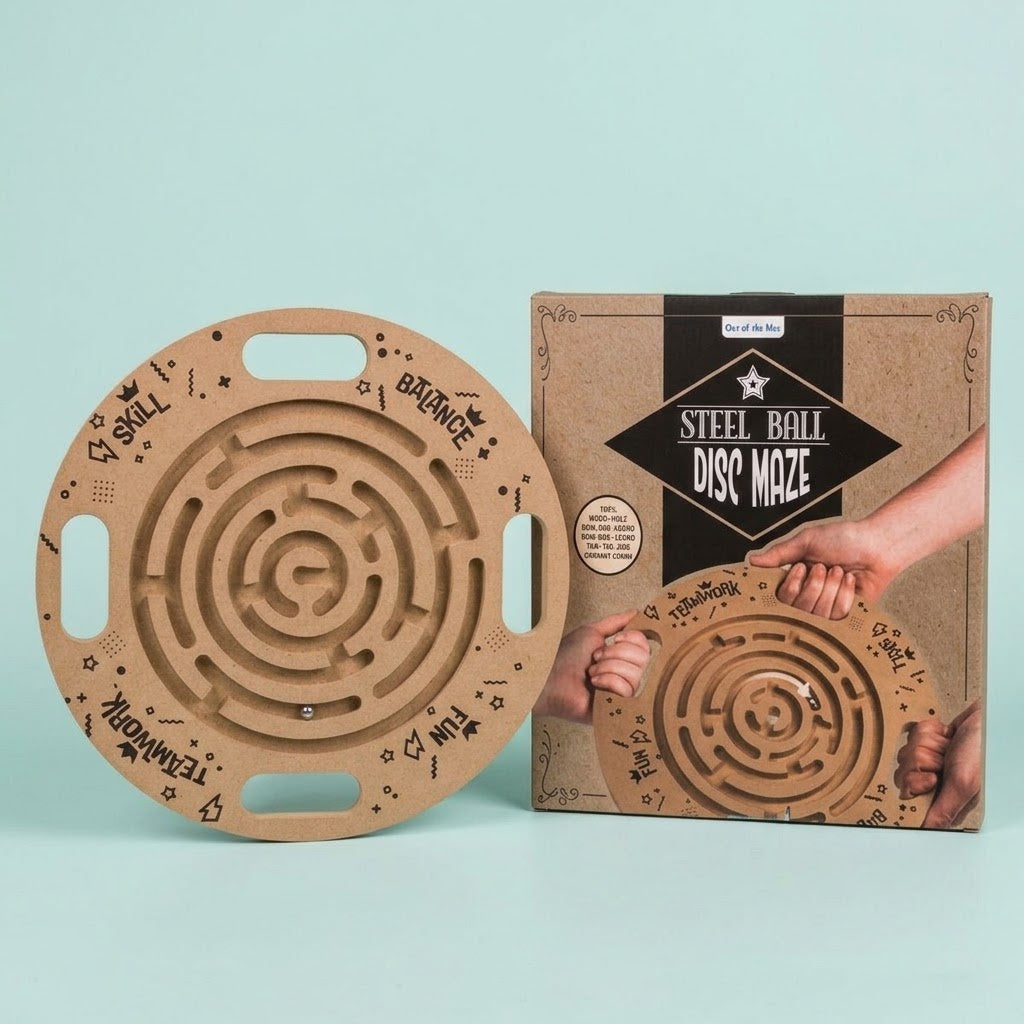 Giant Wooden Maze Disc 34 cm Ball Labyrinth Game - studio photo