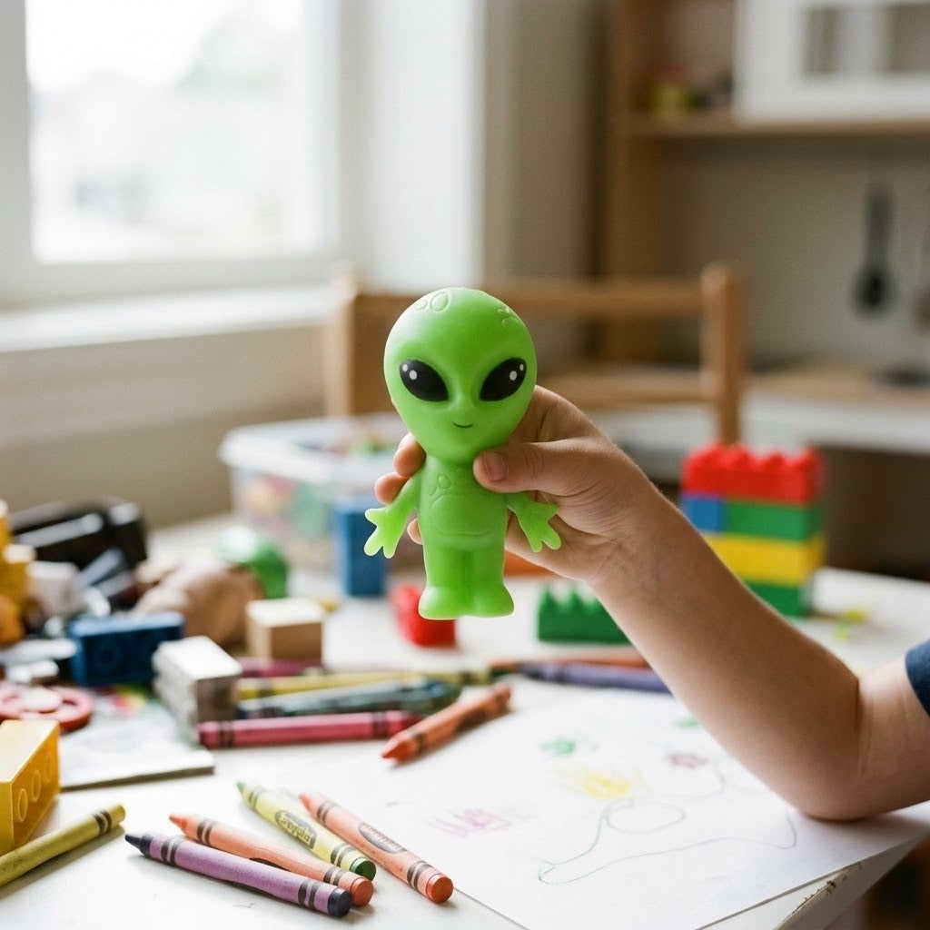 Glow in the Dark Alien Stretchy Squishy 12 cm Stress Toy - lifestyle photo