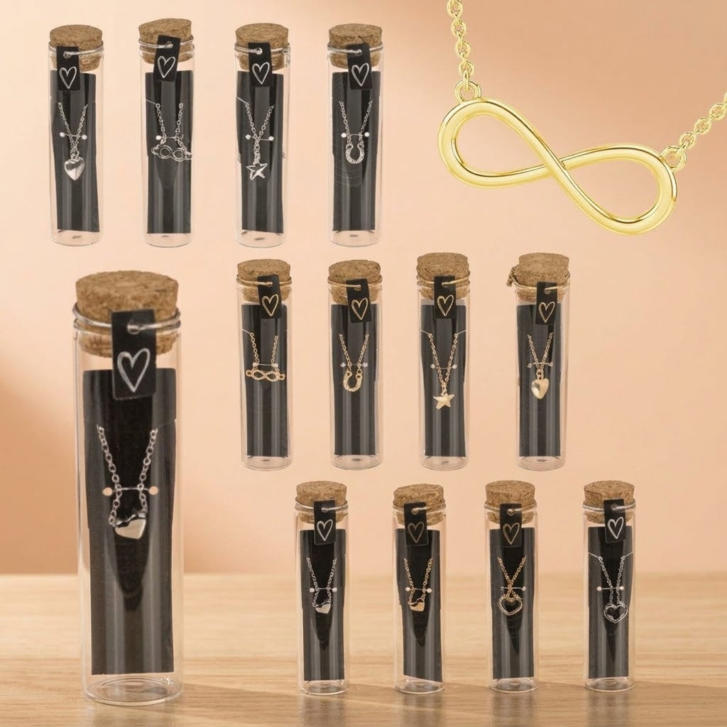 Glass Bottle Necklace with Cork Stopper 45 cm Chain - studio photo