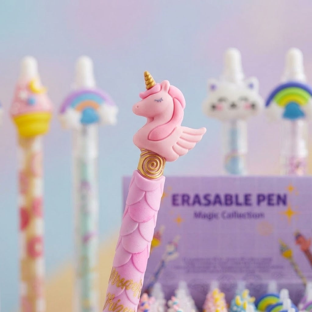 Erasable Gel Pen Girly Design Kids Stationery - close-up