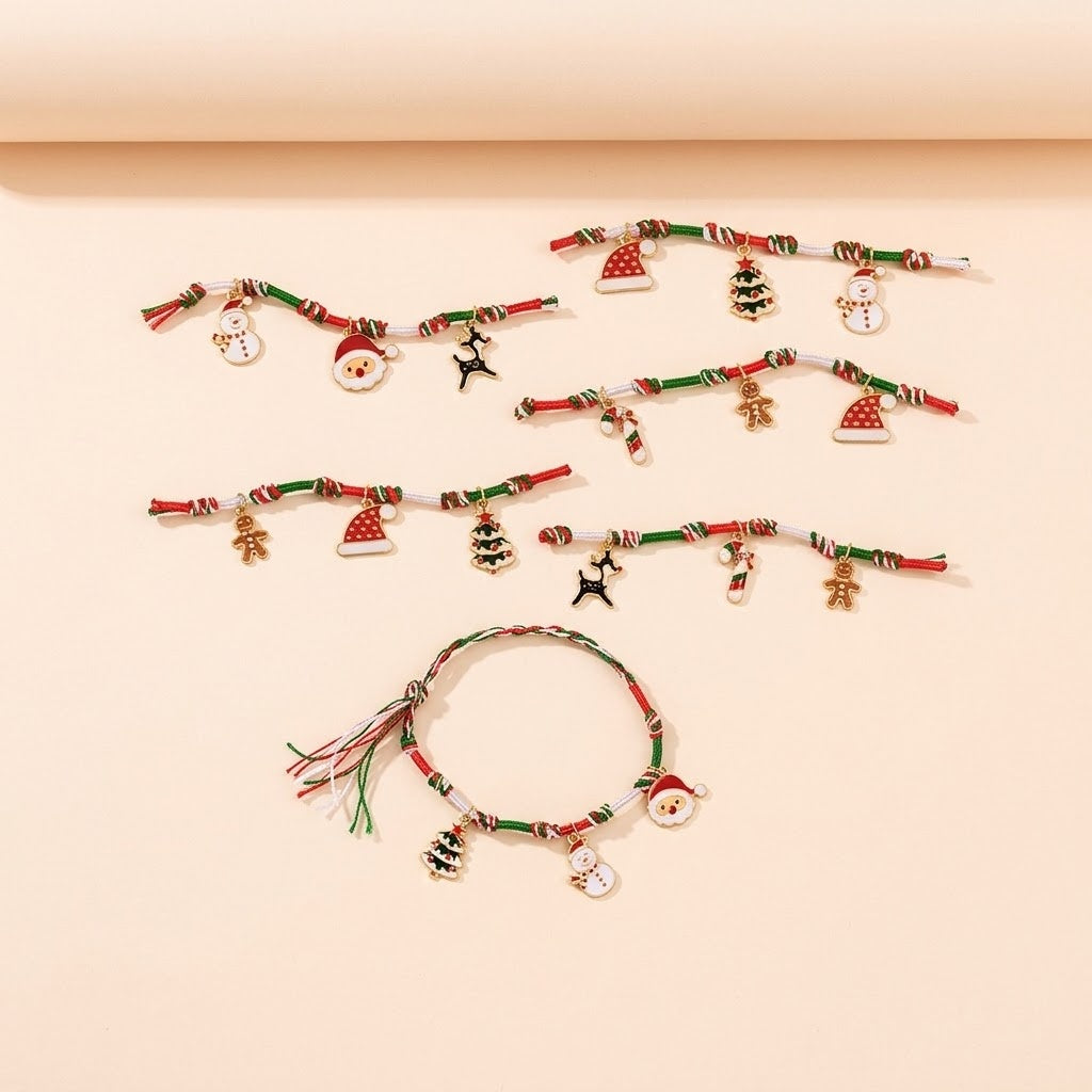 Christmas Woven Bracelet with Metal Charms - studio photo