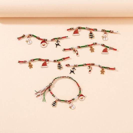 Christmas Woven Bracelet with Metal Charms - studio photo