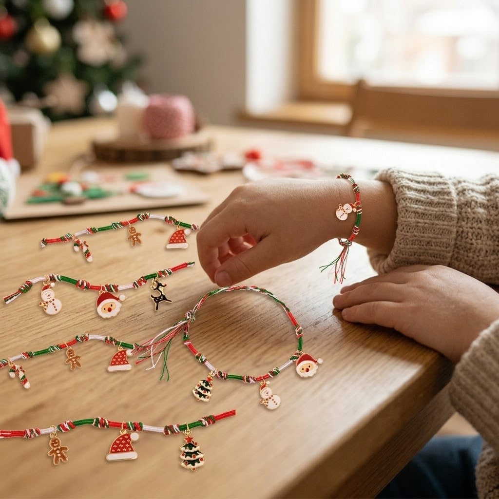 Christmas Woven Bracelet with Metal Charms - lifestyle photo