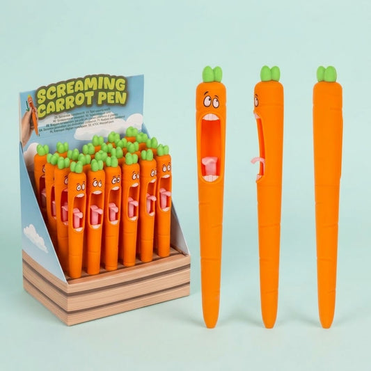 Screaming Carrot Novelty Ballpoint Pen Funny Pen - studio photo