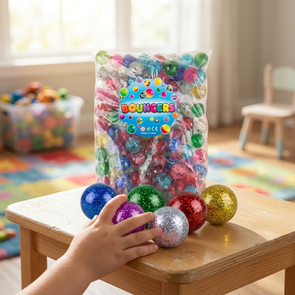 Glitter Bouncy Ball Super Ball Bag of 100 32 mm - lifestyle photo