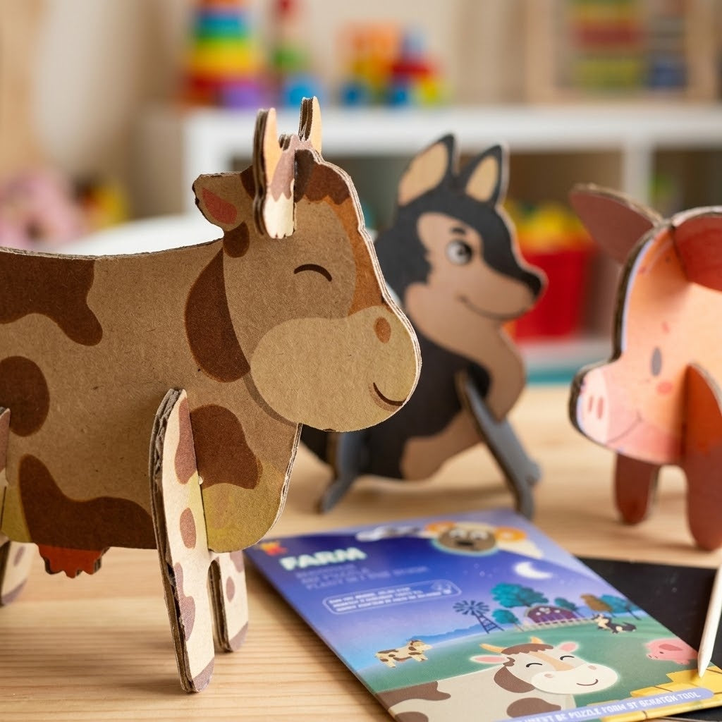 Glow in the Dark 3D Scratch Puzzle Farm Animals - close-up