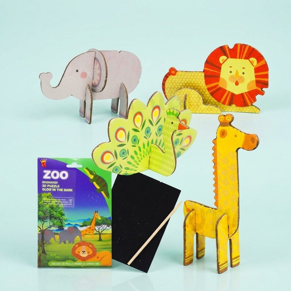 Glow in the Dark 3D Scratch Puzzle Jungle Animals - studio photo
