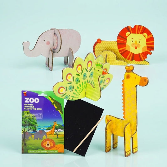 Glow in the Dark 3D Scratch Puzzle Jungle Animals - studio photo