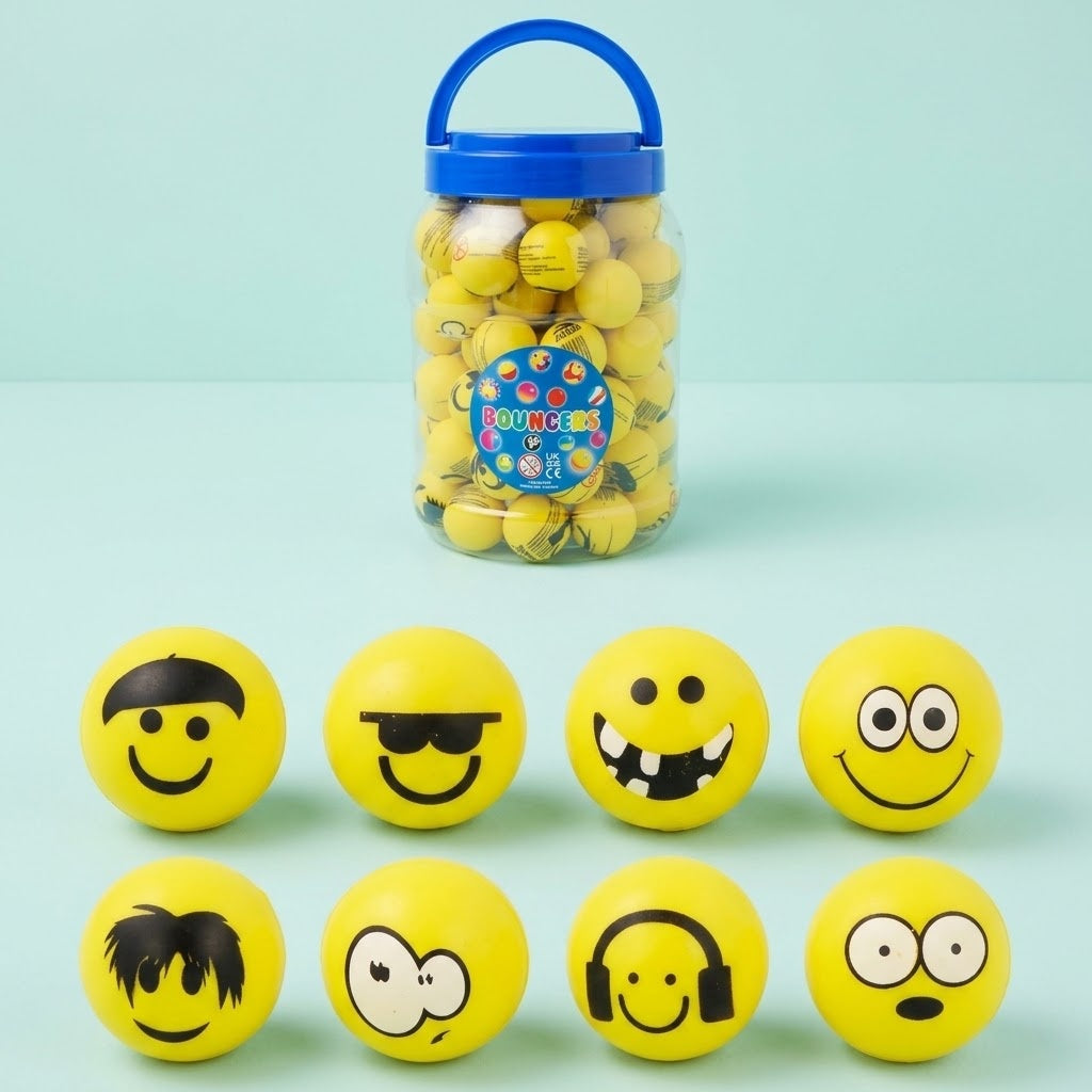 Emoji Face Bouncy Ball, 32 mm - studio photo