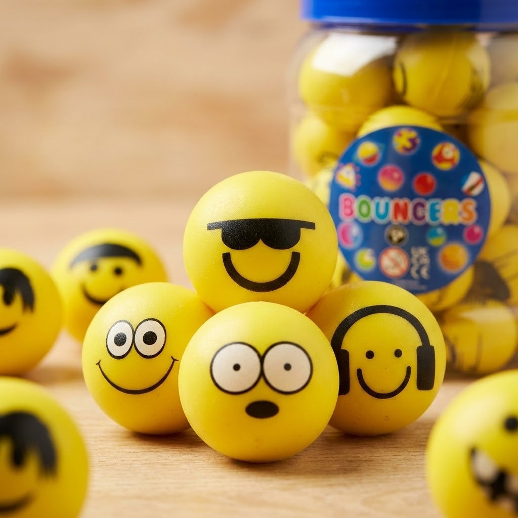 Emoji Face Bouncy Ball, 32 mm - close-up