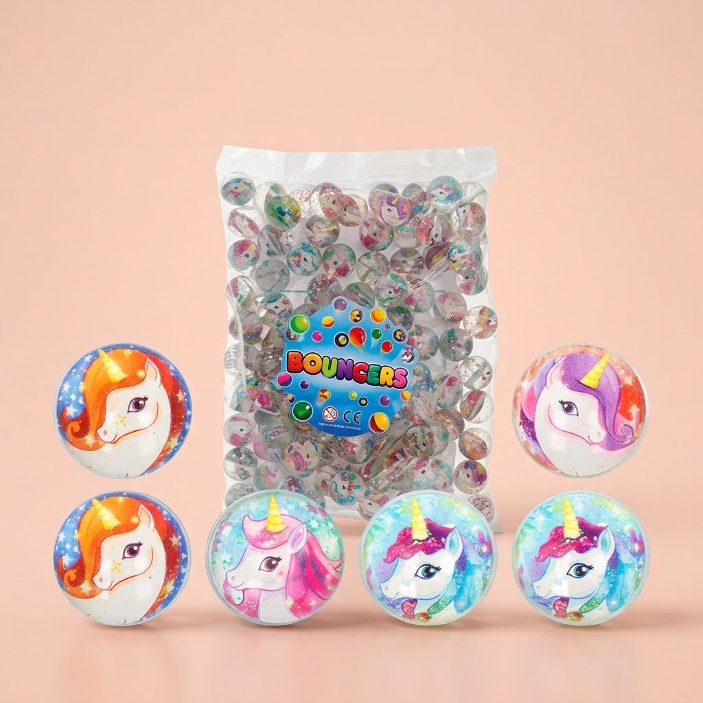 Unicorn Bouncy Ball Super Ball Bag of 100 32 mm - studio photo