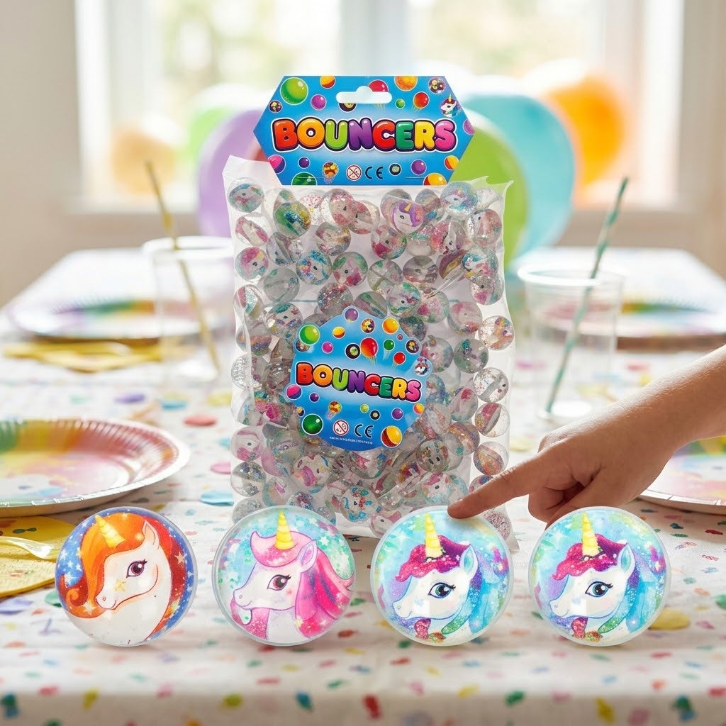 Unicorn Bouncy Ball Super Ball Bag of 100 32 mm - lifestyle photo