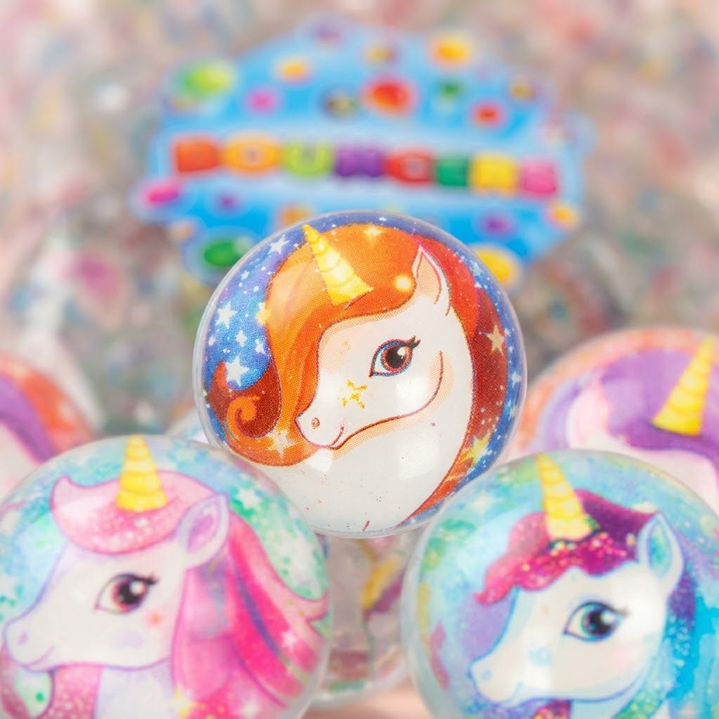 Unicorn Bouncy Ball Super Ball Bag of 100 32 mm - close-up